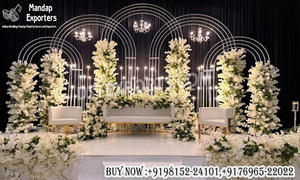 Golden Multilayered Metal <b>Arches</b> For Wedding Mandap Stage Fashionable Wedding Backdrop Metal Panels Decor Exclusive Metal <b>Frames</b> - Product Image 4