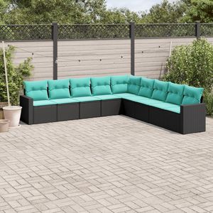 Set di divani da giardino in polyrattan nero da 9 pezzi con cuscini, eleganti mobili da esterno - Product Image 1