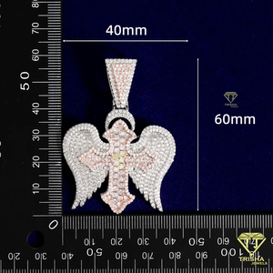 Collier pendentif croix ailes d'ange avec moissanite et argent sterling 925 plaqué rhodium, style hip-hop, certifié GIA, cadeau - Product Image 2