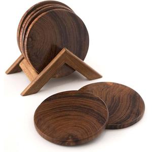 Ensemble de sous-verres carrés en bois d'acacia faits à la main avec support en métal, sous-verres modernes en bois pour table basse, bar, décoration de la maison, cadeau - Product Image 3