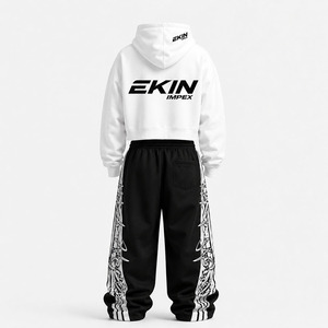 ชุดเสื้อฮู้ดและกางเกงจ็อกเกอร์ผู้ชาย Ekin สีดำขาว สไตล์สตรีทแวร์ ผ้าฝ้ายเฟรนช์เทอร์รี่ ชุดลำลองสำหรับฤดูใบไม้ร่วง - Product Image 4