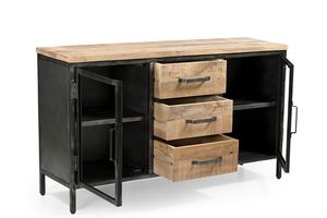 Aparador rústico de madera de mango con 2 cajones y 2 puertas de vidrio con almacenamiento, estilo antiguo - Product Image 3