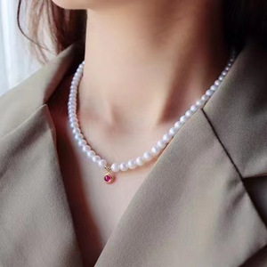 Collier et bracelet élégants et simples en perles d'eau douce à col de cygne, double usage, lumière intense, corindon rouge proche, argent S925 - Product Image 1