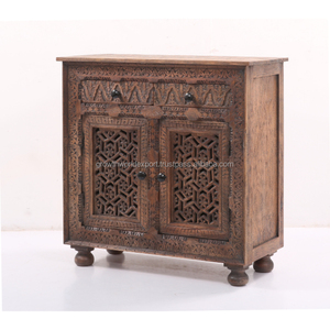 Sculpture Armoire en bois avec 2 portes et tiroirs Meubles de rangement Buffet de rangement Luxe fait à la main Salon Meubles faits à la main 2024 - Product Image 1