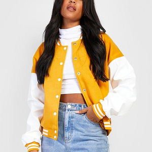 Best Variety Stylish Women's Crop Varsity Jacket Long Sleeve Short Length Turn-Down Collar Woman's Warm Breathable Cotton - Product Image 4