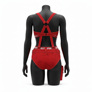 Ensemble de bikini pour femmes, 220 GSM, polyester et élasthanne, design à panneaux tactiques rouges, logo personnalisé par transfert thermique, bikinis pour femmes - Product Image 3