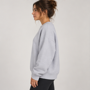 Sudadera de Mujer con Cuello Redondo, Color Gris Jaspeado Claro, con Estampado de Letras, Manga Larga, Logotipo Personalizado - Product Image 3