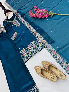 Ensemble Salwar Kameez Indien Jimi Cho Brodé Lourd, Tenue Sharara Florale pour Femme, Vêtement Ethnique à Séchage Rapide pour Mariage, Fête, Diwali - Product Image 4