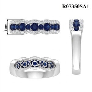 Anillo de Oro Blanco de 18K con Zafiro y Diamantes en Engaste de Garra, Estilo Vintage, Unisex, para Aniversario, Fiesta o Boda - Product Image 6