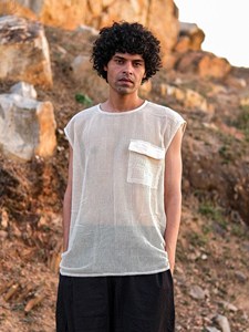 Handcrafted <b>Mens</b> Of <b>White</b> Cotton Fishnet Sleeveless T Shirt Top Eco Friendly Breathable Summer Beach Wear <b>Vest</b> Tank Top - Product Image 6
