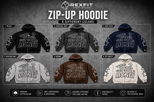 Rexfit Men's <b>Black</b> Zip-Up Hoodie Oversized Streetwear Graphic <b>Sweatshirt</b> With Letter Print Front Logo Autumn Wear - Product Image 3
