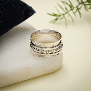 925 Sterling <b>Silver</b> Meditation Spinner Band <b>Ring</b> Handmade Hammered Wide Fidget <b>Ring</b> Rotating Anxiety Relief Spinner <b>Ring</b> for <b>Men</b> - Product Image 4