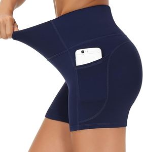 Shorts Deportivos de Cintura Alta para Mujer, Color Sólido, con Bolsillos, Transpirables, de Secado Rápido, Tejido de Punto, Spandex, Poliéster, Corte Regular - Product Image 3