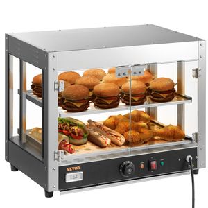 Scaldapizza Commerciale a 2 Livelli 800W con Display, Riscaldamento 3D, Illuminazione a 3 Colori, Ventola Inferiore, Attrezzatura da Banco per Mantenere Calde Pasticcerie e Dolci - Product Image 1