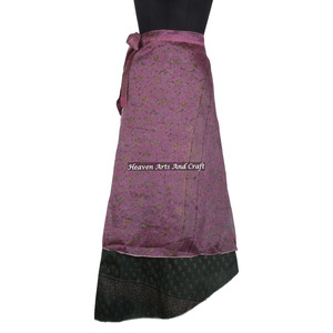 Jupe longue en soie pour femme, style indien vintage, jupe sari magique en soie, 2 couches réversibles, collection 2026 - Product Image 1