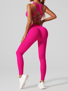 Engineered Strappy Racerback Yoga Suit Womens Compression Crop Tank with High Waist <b>Booty</b> Lifting Workout <b>Leggings</b> Uniform - Product Image 4