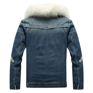 Men's Denim <b>Jacket</b> Stand Collar Zipper Closure Waterproof Patchwork Design Winter Casual Style Regular Fit Solid Color Washed - Product Image 2