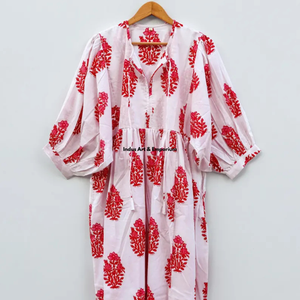Beautiful floral Cotton Block Printed dress Dress For Casual wear Hand Block Printed Dress - Product Image 3