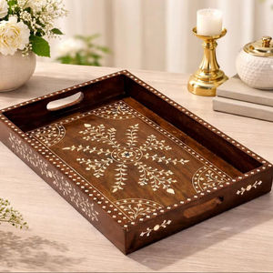 Bandeja con incrustaciones de hueso – Bandeja de madera para servir, bandeja de madera para cocina, bandeja de madera para llevar, bandeja de madera para aperitivos, bandeja de madera multiusos - Product Image 1