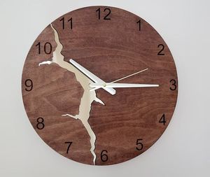 Round Wooden Wall <b>Clock</b> With Natural Wood Grain And Resin Inlay Roman Numerals For Living Room Bedroom Office Decor - Product Image 4