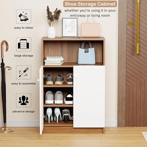 4-Tier Engineered Wood <b>Shoe</b> Rack with Door | Multi-Layer <b>Storage</b> Organizer Shelf for <b>Shoes</b>, Bags & Accessories – Oak Brown - Product Image 6