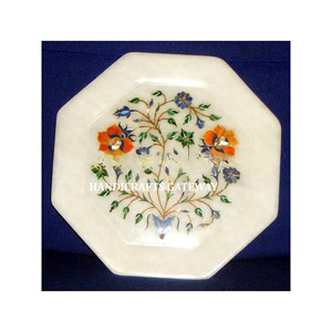 Assiette décorative élégante en marbre blanc avec incrustations, design artisanal magnifique, assiette décorative en marbre pour la maison, idéale pour offrir. - Product Image 1