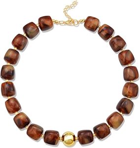 Necklace for Women, <b>Summer</b> Trendy Multicolor Large Square Acrylic Necklace Boho Statement Choker Jewelry Accessories for Vacatio - Product Image 1