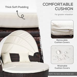 Ensemble de 4 canapés-lits d'extérieur en rotin tressé résistant aux intempéries avec auvent et oreillers en mousse pelucheuse thermolaquée pour hôpital - Product Image 6
