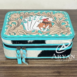 2026 New Factory Genuine Hair On Cowhide <b>Leather</b> Travel Jewelry Case New Card Design <b>Tooled</b> <b>Leather</b> Jewelry Box for Women's Use - Product Image 1
