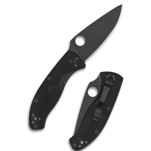 Couteaux pliants entièrement noirs avec lame à bord lisse et revêtement foncé, manche ergonomique texturé, trou rond pour le pouce et clip de poche portable - Product Image 2