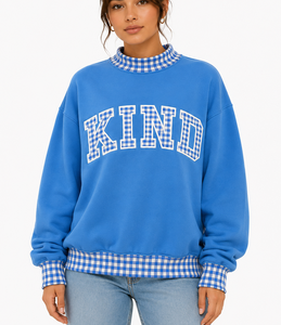 Sudadera de Cuello Alto para Mujer de Alta Calidad, con Apliques de Letras Personalizados, Manga Larga, Diseño de Puntos en Contraste, Estilo Casual - Product Image 1