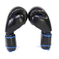 Gants de boxe en cuir noir, à doigts entiers, antidérapants, respirants, avec bordure bleue, fermeture à lacets, pour entraînement adulte