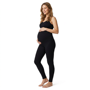 Leggings longs en tricot taille haute pour femmes, fabrication Bangladesh, noirs, extensibles, sans coutures, style basique, toutes saisons. - Product Image 1