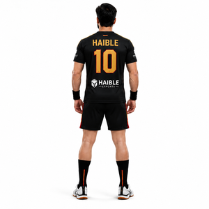 Maillot de handball personnalisé pour homme, séchage rapide, imprimé numériquement, col en V, coupe ajustée, noir et rouge, bande diagonale, poly-spandex extensible 200 GSM, pour équipe - Product Image 2