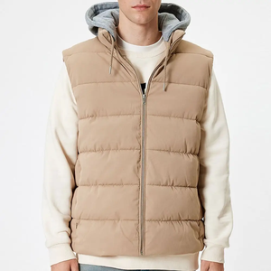 Gilet matelassé beige à capuche pour homme, en polyester, fermeture éclair intégrale, sans manches, chaud, coupe-vent, respirant, de haute qualité, pour l'hiver - Product Image 4