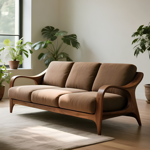 Sofá de Madera de Teca Orgánica Moderna con Diseño de Reposabrazos Ergonómicos Curvos - Product Image 1