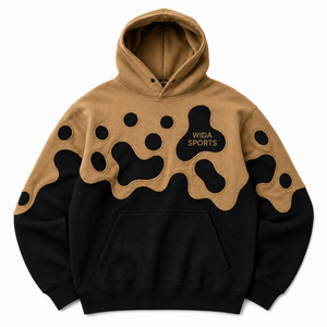 Sudadera con Capucha Extra Grande Personalizada en Color Marrón Camel y Negro con Apliques - Product Image 1
