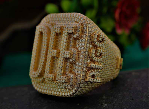 Moissanite Iced Out Custom Initial Signet <b>Ring</b> Hip Hop Jewelry Pave Statement <b>Ring</b> Luxury Streetwear Gift for <b>Men</b> - Product Image 5