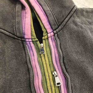 Sweat à capuche zippé court et ample personnalisé, style Y2K streetwear, avec capuche superposée et bordure contrastante, vente en gros, fournisseur USA, OEM Appar - Product Image 4