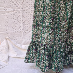 Botanical Block Print Cotton Womens Maxi <b>Skirt</b> Button Front Elastic Waist Ruffle Hem Green Floral <b>Boho</b> Handcrafted Full <b>Skirt</b> - Product Image 4