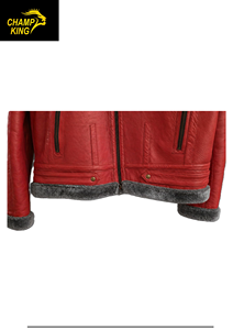 CHAMP KING เสื้อแจ็คเก็ตหนังแกะสำหรับผู้ชาย พร้อมซับในขนเทียม คอปกพับได้ - Product Image 5
