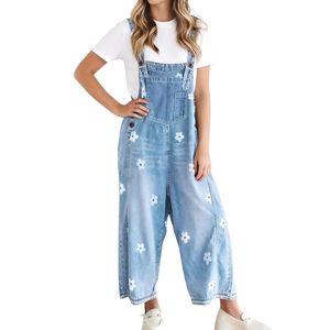 Monos de mezclilla personalizados con dobladillo ancho, sin mangas, con cuello tipo peto, cómodos, lavados, de algodón azul hielo - Product Image 2
