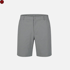 Shorts chino décontractés pour hommes, taille mi-haute, fermeture boutonnée, extensibles, 100 % polyester, logo frontal, motif uni, vêtements de travail d'extérieur, été - Product Image 1