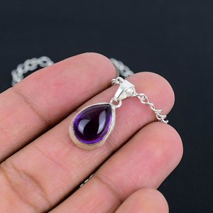 Collier pendentif tendance en améthyste naturelle, argent sterling 925, poire 8x10mm, fait main, bijoux délicats et minimalistes pour femme - Product Image 3