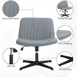 Sedia da Ufficio Grigia Senza Braccioli in Tessuto, Sedia da Scrivania per Computer con Altezza Regolabile e Base in Nylon per Uso Direzionale, Sedia da Lavoro/Vanity - Product Image 5