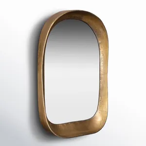 <b>Oval</b> <b>Gold</b> Plated Wall <b>Mirror</b> Modern Accent <b>Mirror</b> for Entryway Home Decor Foliage Design Nature Theme Single Piece - Product Image 1