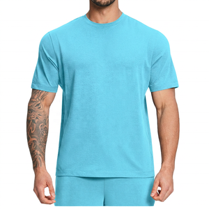Men's <b>Black</b> Short Sleeve O-Neck Jersey <b>T</b>-<b>Shirt</b> Regular Fit Solid Casual Knitted <b>Plain</b> 100% Cotton Digital Eco-Friendly ROLEIN - Product Image 6