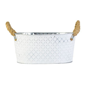 Bandeja para Bebidas Rústica Blanca con Acabado Desgastado y Asas de Cuerda de Cáñamo, Ovalada, de Metal Galvanizado, para Bodas y Fiestas - Product Image 2