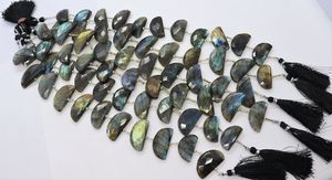 Perles de labradorite naturelle facettées, sculptées en forme de demi-lune, 12x25 mm, pierres fantaisie, 11 perles, perles de labradorite pour bijoux - Product Image 2