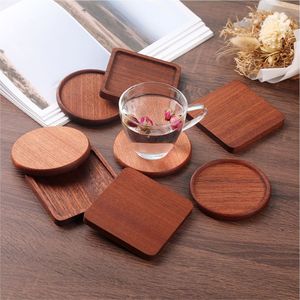 Modern Handmade Walnut Wood Coaster Set with Storage Holder Premium Round Wooden Drink Coasters for <b>Table</b> Durable Home Decor - Product Image 5